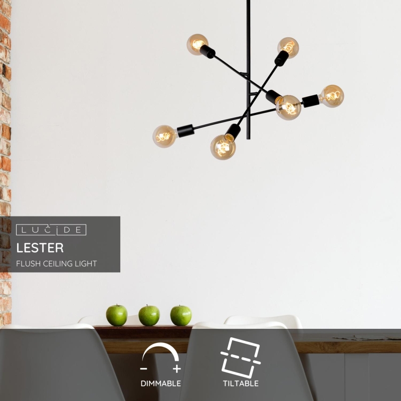 Lucide LESTER - Zapustené stropné svietidlo - 6xE27 - Čierne